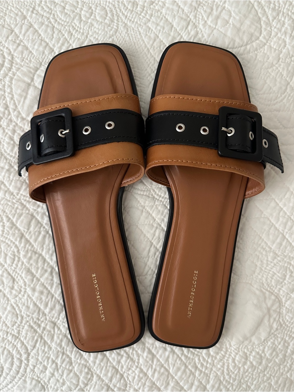 Anthropologie Buckle Slide Leather Sandals Cedar - Picture 10 of 11